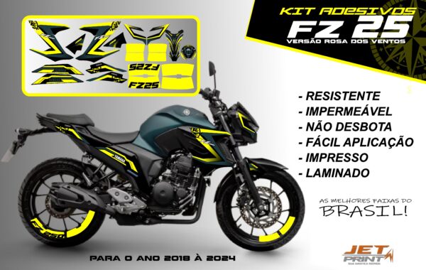 Kit de adesivos fz 25 ano 2020 à 2024 versão Rosa dos Ventos ( moto matte green) - Imagem 3