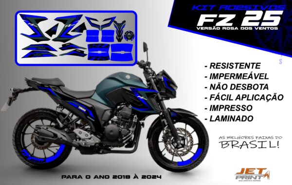 Kit de adesivos fz 25 ano 2020 à 2024 versão Rosa dos Ventos ( moto matte green) - Imagem 4