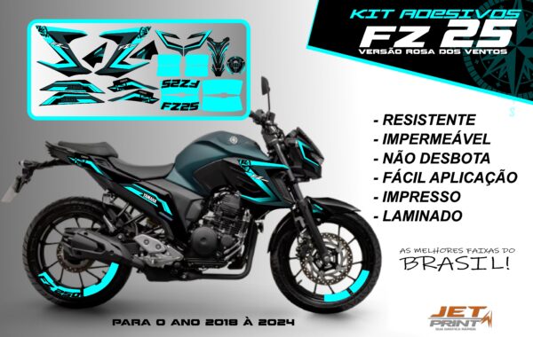 Kit de adesivos fz 25 ano 2020 à 2024 versão Rosa dos Ventos ( moto matte green) - Imagem 5
