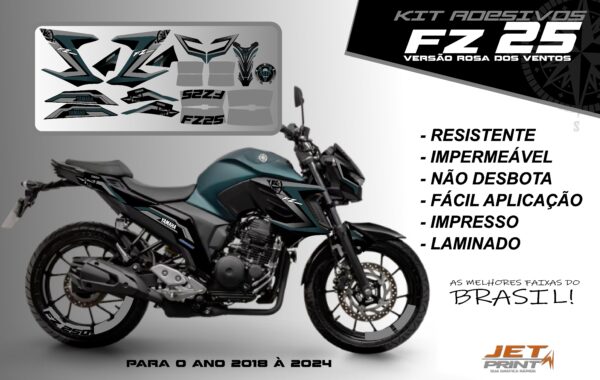 Kit de adesivos fz 25 ano 2020 à 2024 versão Rosa dos Ventos ( moto matte green) - Imagem 7