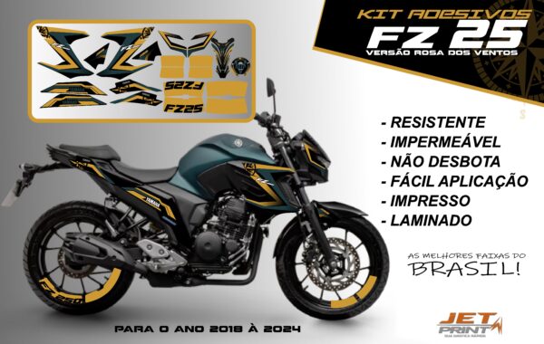 Kit de adesivos fz 25 ano 2020 à 2024 versão Rosa dos Ventos ( moto matte green) - Imagem 12