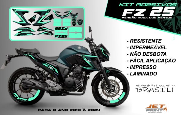 Kit de adesivos fz 25 ano 2020 à 2024 versão Rosa dos Ventos ( moto matte green)