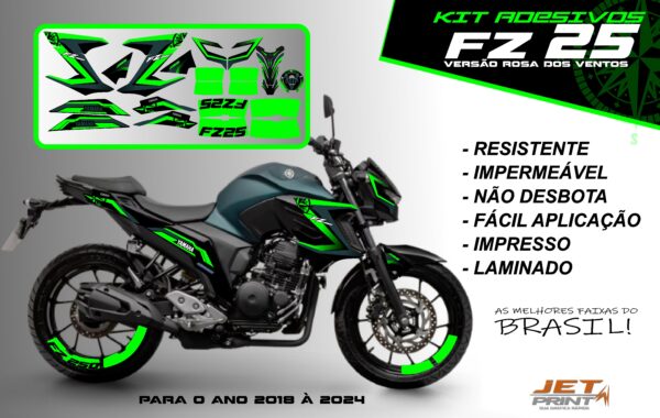 Kit de adesivos fz 25 ano 2020 à 2024 versão Rosa dos Ventos ( moto matte green) - Imagem 17