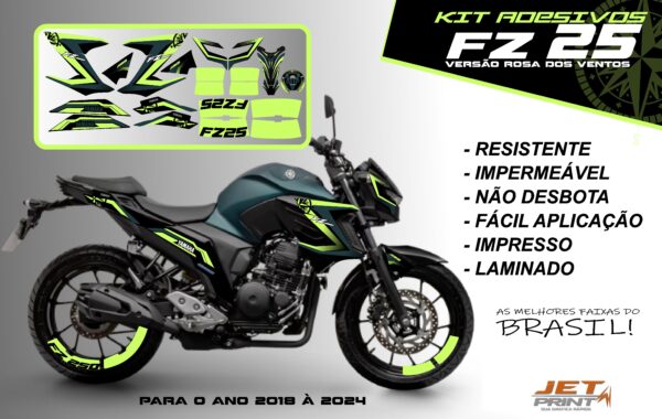Kit de adesivos fz 25 ano 2020 à 2024 versão Rosa dos Ventos ( moto matte green) - Imagem 16